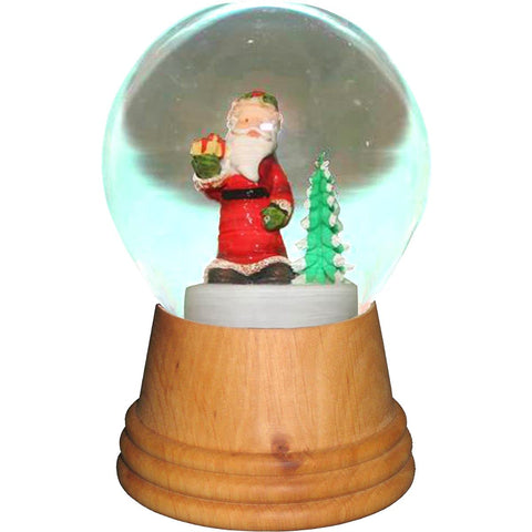 Alexander Taron 2552 Perzy Snowglobe, Medium Santa with Tree with Wooden Base-5" H W x 3.5" D, Brown
