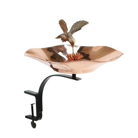 Achla Designs HBBB-01-RM Hummingbird Mount Birdbath with Railing Bracket, Copper, Black