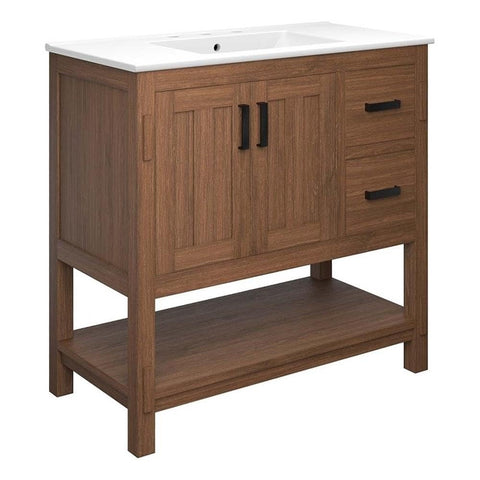 Modway EEI-6535-WAL-WHI Ashlyn 36” Wood Bathroom Vanity, Walnut White