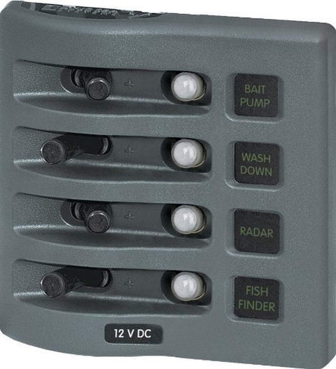 Blue Sea Systems 4374 WeatherDeck 12V DC Waterproof Circuit Breaker Panel - Gray, 4 Positions