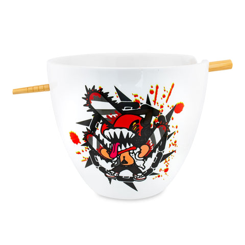JUST FUNKY Chainsaw Man Ceramic Ramen Dinnerware Set | Includes 16-Ounce Noodle Bowl and Wooden Chopsticks