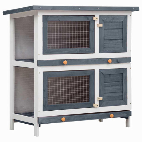 vidaXL Outdoor Rabbit Hutch with Pull Out Trays Grey Wood | Pet Enclosure for Rabbits and Small Animals Weatherproof & Easy to Clean Design Ideal Garden Yard Use Wooden Cage Animal Habitat House