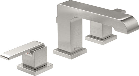 Delta Faucet Ara Widespread Bathroom Faucet Brushed Nickel, Bathroom Faucet 3 Hole, Diamond Seal Technology, Metal Drain Assembly, Stainless 3567-SSMPU-DST