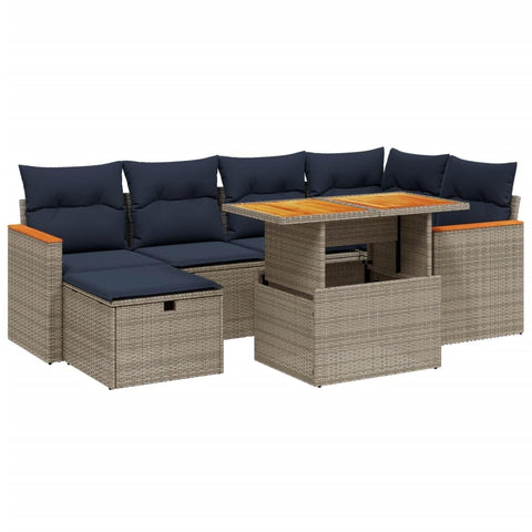 vidaXL Patio Sofa Set with Cushions 7 Piece, Outdoor Conversation Set, Sectional Sofa for Balcony Garden, Modern Style, Gray Poly Rattan