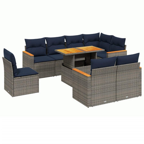 vidaXL Patio Sofa Set with Cushions 9 Piece, Outdoor Sectional Sofa Couch, Patio Conversation Set for Garden Backyard, Gray Poly Rattan