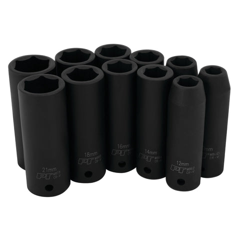 Performance Tool M591DB Mechanics 1/2-Inch Drive Metric Deep Wall Impact Socket Set, 11-Piece