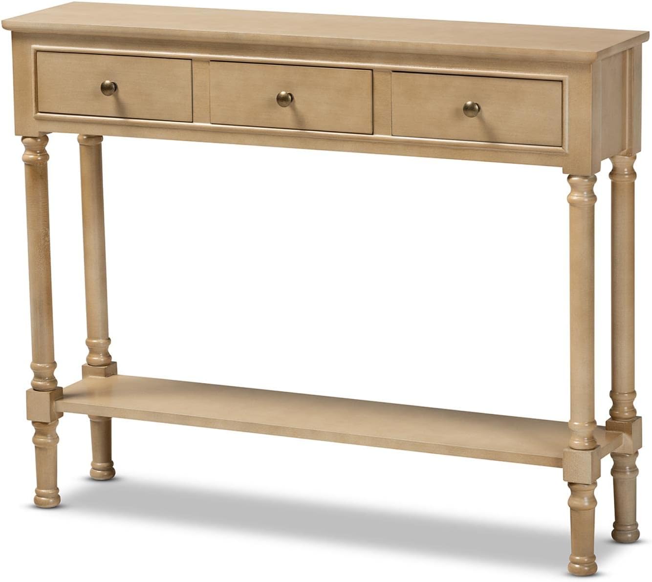 Baxton Studio Calvin Classic and Traditional French Farmhouse Oak Brown Finished Wood 3-Drawer Entryway Console Table