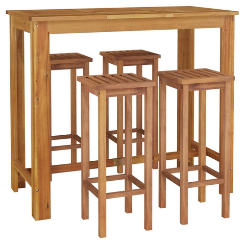 vidaXL Patio Dining Set 5 Piece, Outdoor Hightop Table and Chairs, Counter Height Desk, Pub Table Set for Porch Backyard, Farmhouse, Solid Acacia Wood Brown