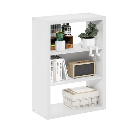 Furinno Viola Book Shelf, 3-Tier Bookshelf, Extra Thick Frame Bookcase with Open Shelf, Open Back Design, 11.3" x 23.2" x 35.9", for Living Room, Bedroom, Home Office, White