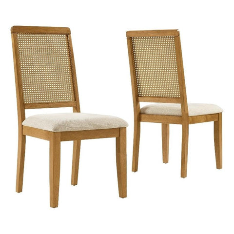 Modway Arlo Wood and Faux Rattan Dining Chairs Set of 2 in Natural Natural Heathered Weave Light Beige - Modern Farmhouse Accent Chairs - Fabric Upholstered Chairs for Dining Room