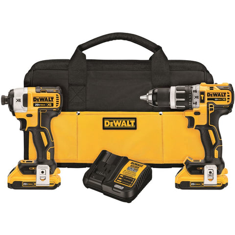 DEWALT 20V MAX XR Brushless Impact Driver and Hammer Drill Combo Kit, Compact 2.0Ah (DCK287D2), Black