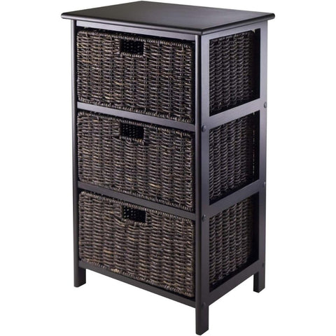 Oakestry Omaha Storage Rack with Three Storage Baskets Black Compact Organizer Stylish Wooden Frame Space Saving Storage Shelf for Bedroom Living Room Office Modern Home Decor