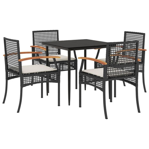 vidaXL Garden Furniture Set with Cushions 5 Pieces, Table and Chairs, Relaxing Armchairs, Seats for Patio Terrace, Synthetic Rattan Black