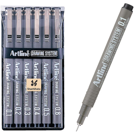 Artline 230 Drawing System Pens, Technical Drawing Pens For Drafting, Illustrating, and More, 0.1mm, 0.2mm, 0.3mm, 0.4mm, 0.5mm, and 0.8mm Fine Tips - Black, 6-Pack