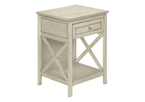 Monarch Specialties 3984, Side, 2 Tier, Bedroom, Nightstand, Lamp, Storage Drawer Accent Antique White Veneer End Table, 19" L x 15.75" W x 25" H