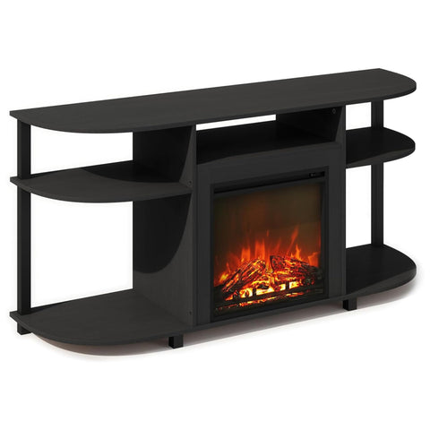 Oakestry Electric Fireplace TV Stand No Heat Decorative Media Console with Curved Open Shelves for TVs Up to 55 Inch Americano Wood Living Room Furniture