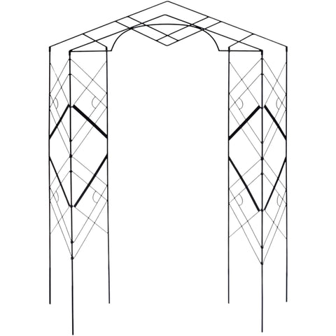 Athena Wrought Iron Garden Trellis, 76" H x 57" W Arched Decorative Plant Support with Bi-Fold Sides, Black Powder Coated