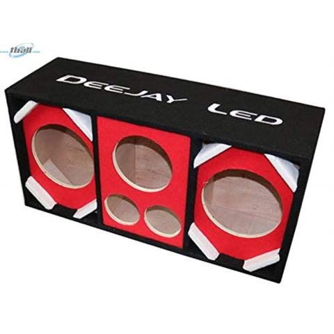 DEEJAY LED Two 8-in Woofers Plus Two Tweeters and One Horn RED Empty Chuchera Speaker Enclosure - D8T2H1RED