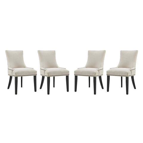 Modway Marquis Modern Upholstered Fabric Four Dining Chairs with Nailhead Trim in Beige