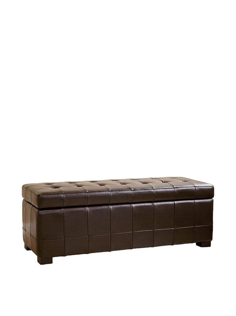 Baxton Studio Full Leather Storage Bench Ottoman, 16.9" x 19.7" x 51.2", Espresso Brown