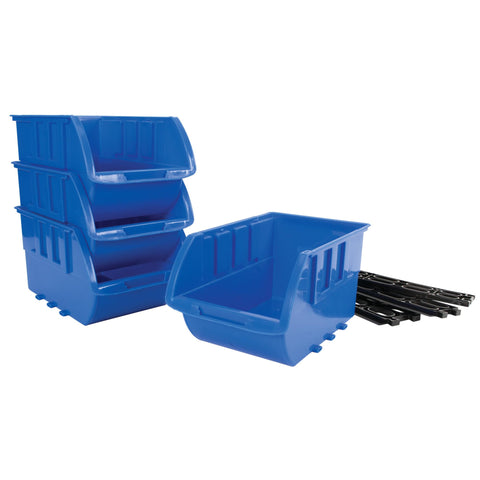 Performance Tool W5196 Large Stackable Storage Trays - Adjustable for Vertical or Horizontal Position, Blue, Pack of 4
