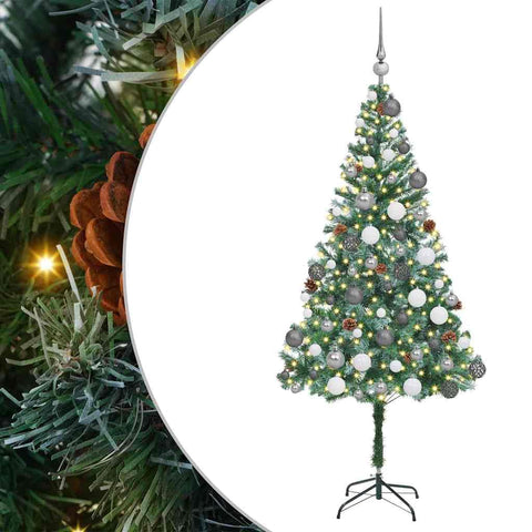 vidaXL Artificial Christmas Tree Green 70.87 in PVC and Steel, Cone-Shaped Christmas Decor, Sturdy PVC, Warm White Lights, Chic Indoor Ornament, Festive Living Room Piece