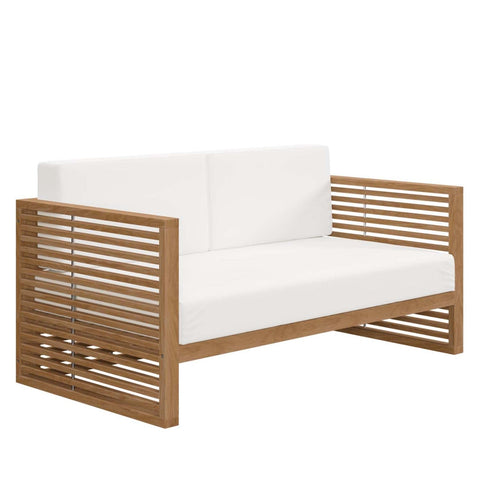 Modway Carlsbad Modern Teak Wood/Fabric Patio Loveseat in White/Natural