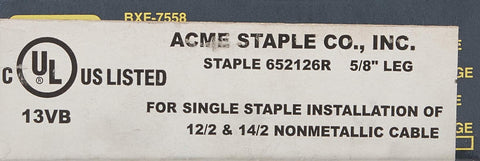 Acme Staple 75A Galvanized Steel Staples, 5/8" Leg Length, 1/2" Crown for Crush Free Installation of Siamese and Coaxial Cables and NM Building Wires, 1,000/Box