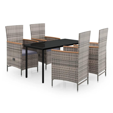 vidaXL Patio Dining Set 5 Piece with Cushions Garden Outdoor Lawn Yard Terrace Balcony Dining Dinner Table and Chair Seat Seating Furniture Gray