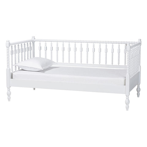Baxton Studio Callison Spindle Daybed - Turned Farmhouse Sofa Bed with Spoked Frame Border for Living Room, Guest Room, or Kids Room, White, Twin