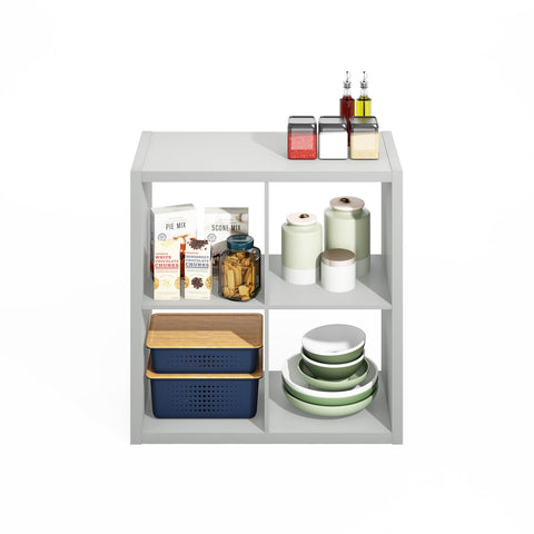 Furinno Hermite 4-Cube Open Shelves Kitchen Storage Kitchen Island Bakers Rack Buffet Sideboard Light Grey
