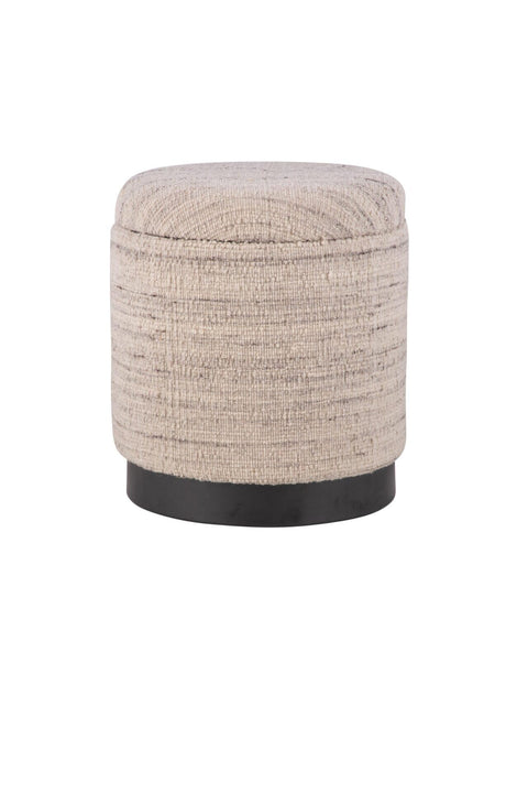 Carolina Chair & Table Handwoven Storage Ottoman with Matte Black Metal Base - Solid Wood Frame, Hidden Storage Compartment, Compact Round Foot Stool for Bedroom, Apartments, Condos (Grey)