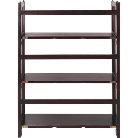 Oakestry Compact 3-Tier Solid Wood Foldable & Stackable Bookcase – Space-Saving Portable Shelf Unit for Storage, Display, and Home Organization (Espresso)
