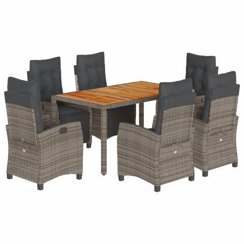 vidaXL - Gray Poly Rattan 7-Piece Patio Dining Set with Cushions, Adjustable Reclining Garden Chairs, Sturdy Acacia Wood Table for Backyard, Deck