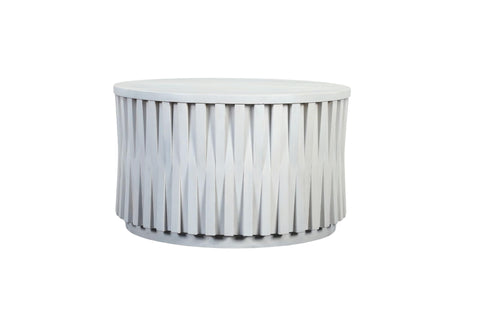 Carolina Chair & Table 40" White Wooden Coffee Table - Round Shape Hi-Lo Vertical Woven Slats Accent Table, Handcrafted Furniture, Compact Luxury Side Table for Living Rooms and Bedrooms