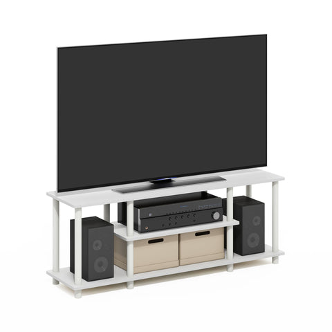 Furinno Turn-N-Tube TV Stand, 3-Tier Open Frame Rectangular Entertainment Center with Storage Shelf, TV Console for TV up to 50 Inch, Toolless Assembly, for Living Room, Bedroom, White