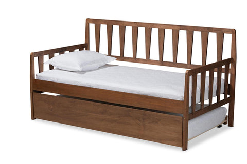 Baxton Studio Midori Walnut Finished Wood Twin Size Daybed with Roll-Out Trundle