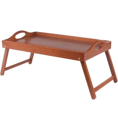 Alani Wooden Breakfast Bed Tray with Foldable Legs & Handles, Teak Finish