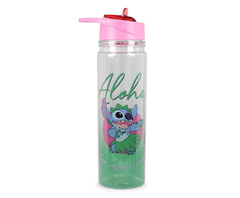 Silver Buffalo Lilo and Stitch Aloha Double Wall Tritan Water Bottle | BPA-Free Plastic Bottle With Screw Top And Flip-Up Straw Lid | Sports Hydration | Holds 18 Ounces