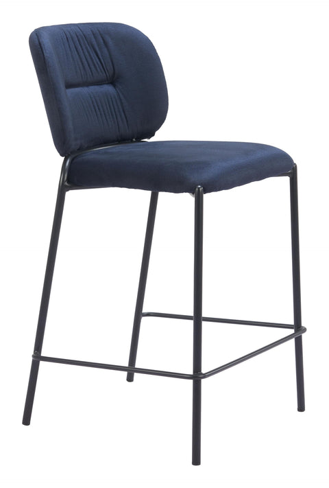 Zuo Plat Counter Stool (Set of 2) Blue, Blue Counter Stool, Modern Style, Velvet, Stackable for Space Saving Storage, Plywood, Indoor Bar, 19.7" W x 19.7" D x 36.2" H