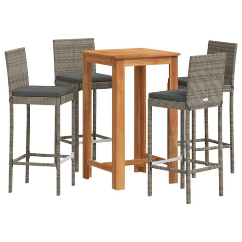 vidaXL Patio Bar Set - 5 Piece Gray Poly Rattan & Acacia Wood - Elegant Outdoor Furniture for Garden Deck