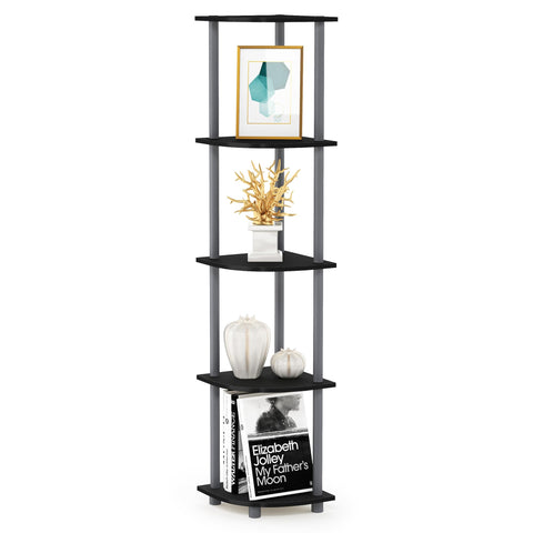 Furinno TURN-N-TUBE Corner Shelf, 5-Tier Corner Bookshelf, Open Storage Shelves, for Organization and Storage, Living Room, Home Office, Garage, Bedroom, Black