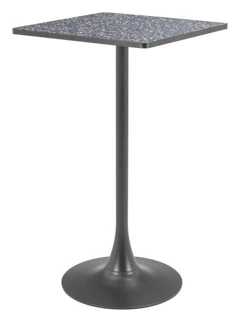 Spot Bar Table Black, Multicolor Bar Table, Modern Style, Faux Terrazzo MDF Square Shape Tabletop, Steel, Indoor Bar, 23.8" W x 23.8" D x 41.7" H