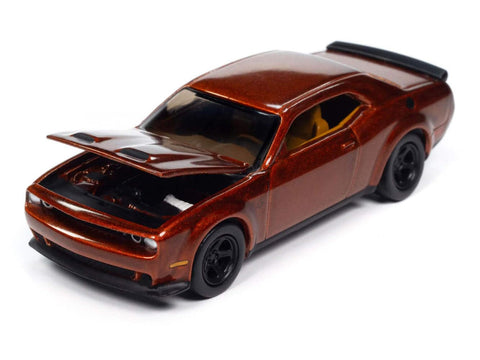 Auto world Modern Muscle 2021 Dodge Challenger SRT Super Stock 1:64 Scale Die-Cast Metal Car, Opening Hood, Rubber Tires