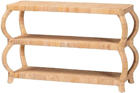 bali & pari Dalida Bohemian Natural Rattan 3-Tier Console Table