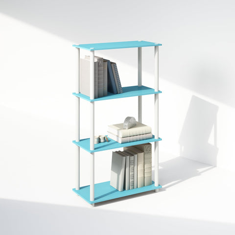 Furinno Turn-N-Tube Book Shelf, 4-Tier Bookshelf, Bookcase with Multipurpose Compact Display Rack, 11.6 x 23.6 x 43.2, for Living Room, Bedroom, Home Office, Light Blue/White