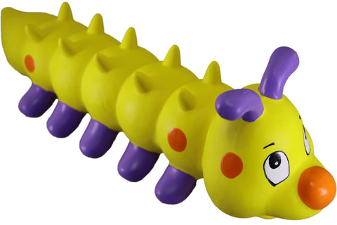 PetSport Naturflex Large Caterpillar Latex Dog Chew Toy | All-Natural Soft, Squeaky, Non-Toxic Rubber Chew Toy | Safe for Indoor Play | 10.5"