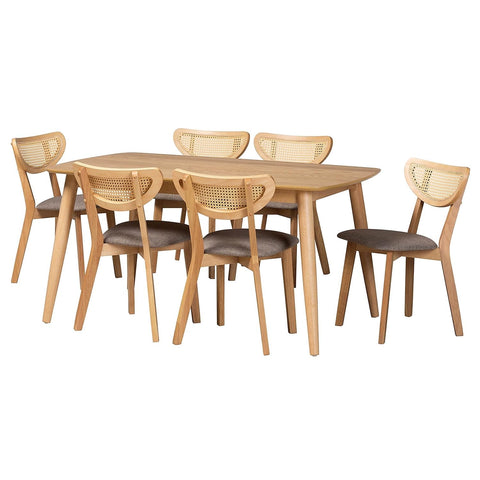 Baxton Studio Dannell 59.1-inch W Dining Set, Grey/Natural Oak/Light Brown, 7-Piece