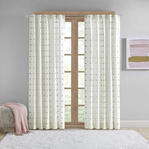 Oakestry All Season Callie Yarn Dyed Cotton Curtain Light-Filtering Jacquard Pattern Pom Poms Grommet Top Drapes for Home and Office 84" L X 50" W Inches Multicolor