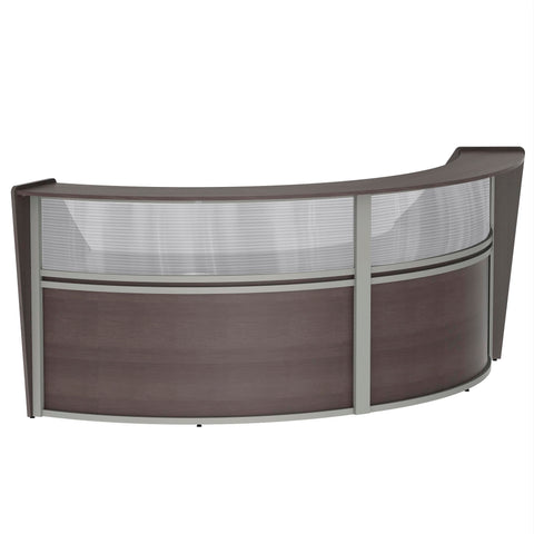 Linea Italia Curved Office Clear Easy to Assembly 2 Panel Reception Desk Counter for Lobby, Salon, 124" x 49", Mocha